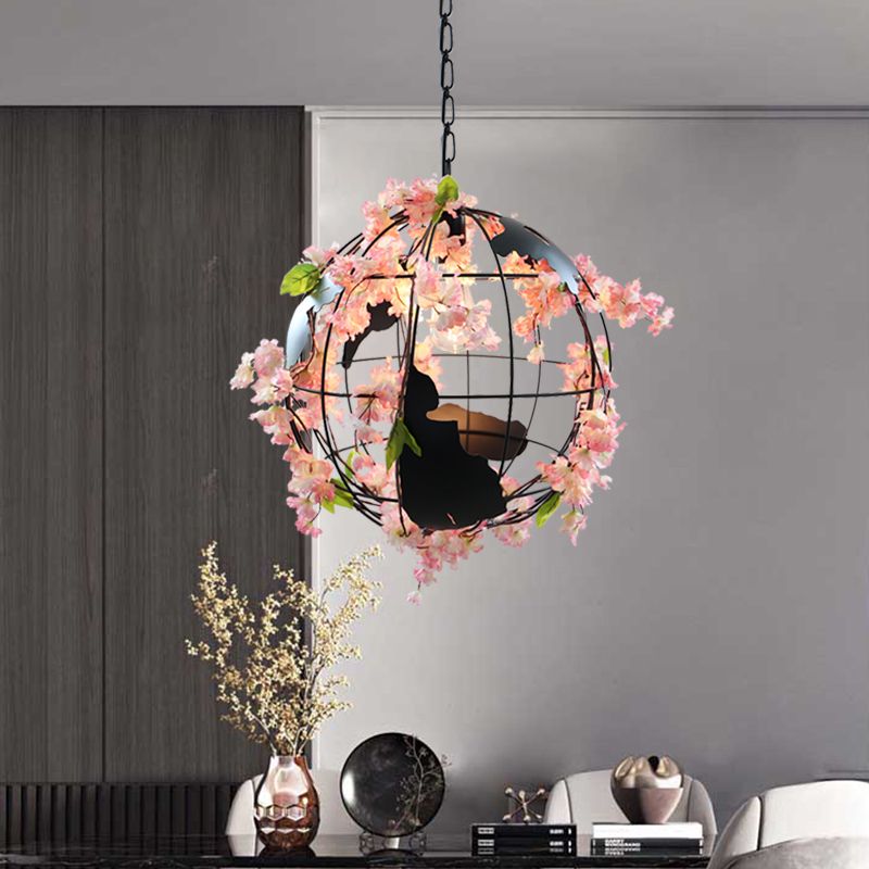 Fake Flower Dining Room Pendant Lighting Fixture Factory Metal 1 Light White/Pink Hanging Ceiling Light with Tellurion Shade