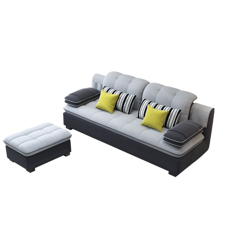 Scandinavian Light Gray Pillow Top Arm Sofa Slipcovered Sectional with Pocket Storage