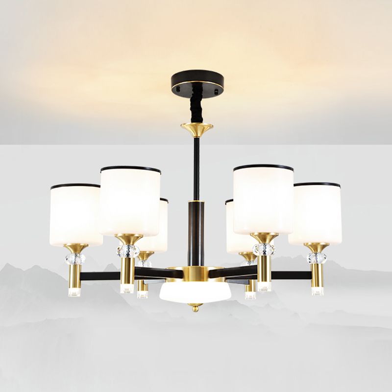 Cylinder Shade Chandelier Lighting American Style Glass Pendant Light for Living Room