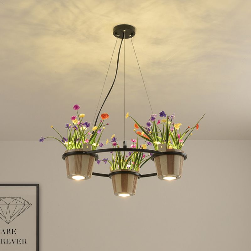 Chandelier de plafond rond en bois Industriel 3/6/9 LUMIRES PENDANT DE RETRAIN