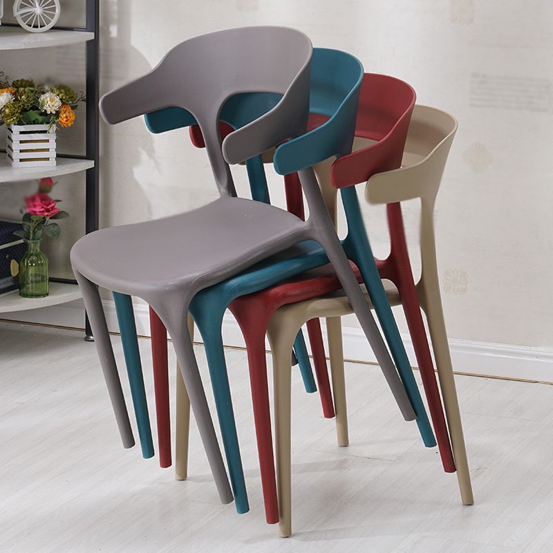 Contemporary Style Stackable Chair Open Back Kitchen Arm Chair with Plastic Legs
