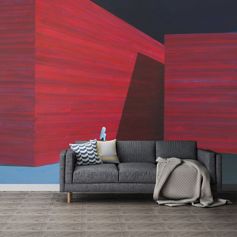 Modern Office Lady Murals Red and Blue Solitude Artwork Wall Covering for Bedroom