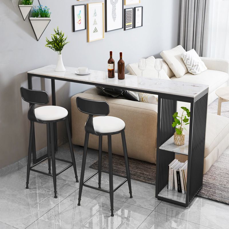 Contemporary Bar Dining Table Stone Rectangle Bar Table with Sled Base