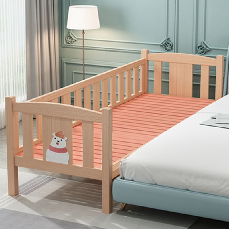 Farmhouse Solid Wood Baby Crib Natural Nursery Bed with Guardrail