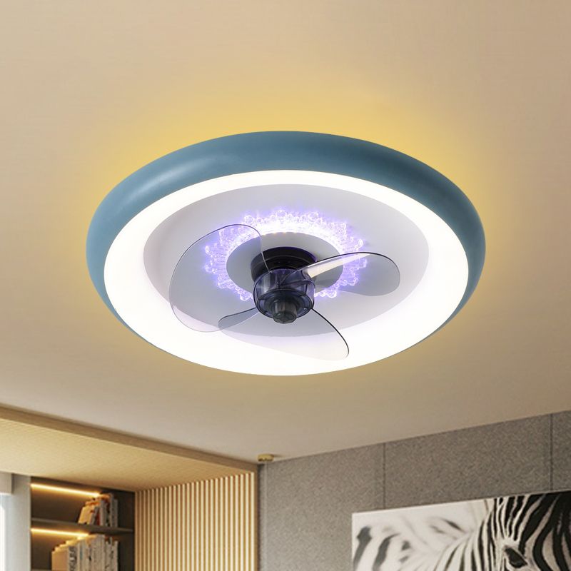 Metalen donut plafondventilator lamp macaron led semi-flush licht in zwart/rood/blauw met 3-blade, 19,5 "breed