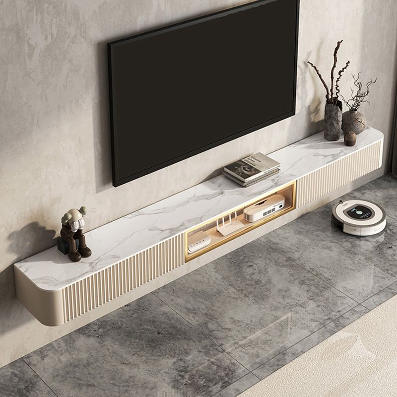 7.87"H TV Stand Glam Style Wall-mounted White TV Console with 2 Drawers