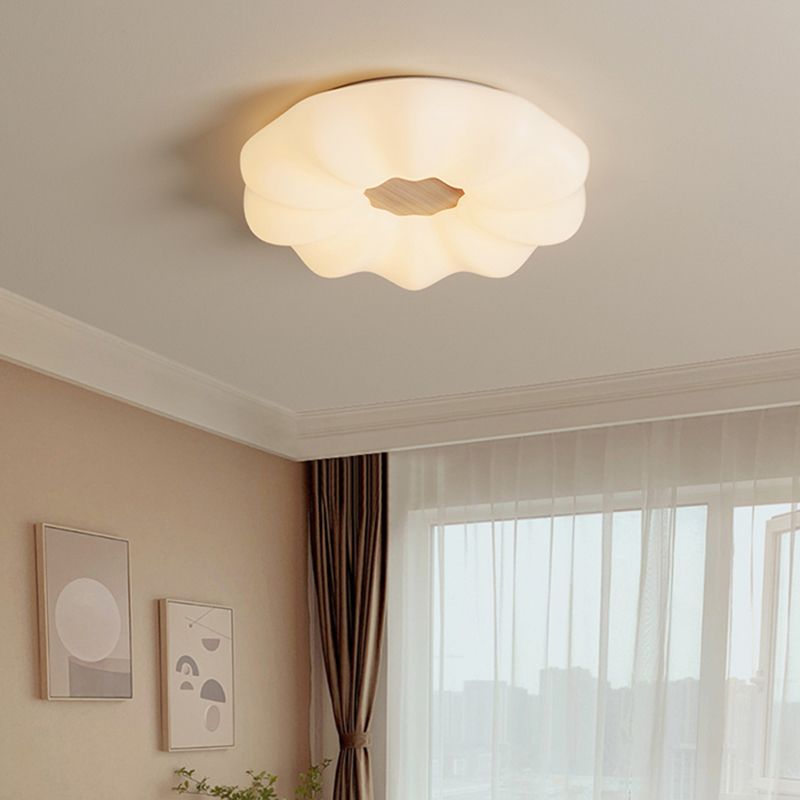 Modernism Pumpkin Shaped Ceiling Mounted Fixture with Wood for Bedroom