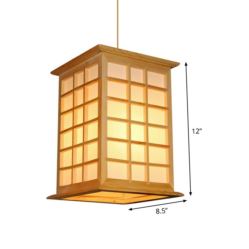 Aziatisch 1 hoofd hanglamp licht beige huis gesuspendeerd verlichtingsarmatuur met houten schaduw