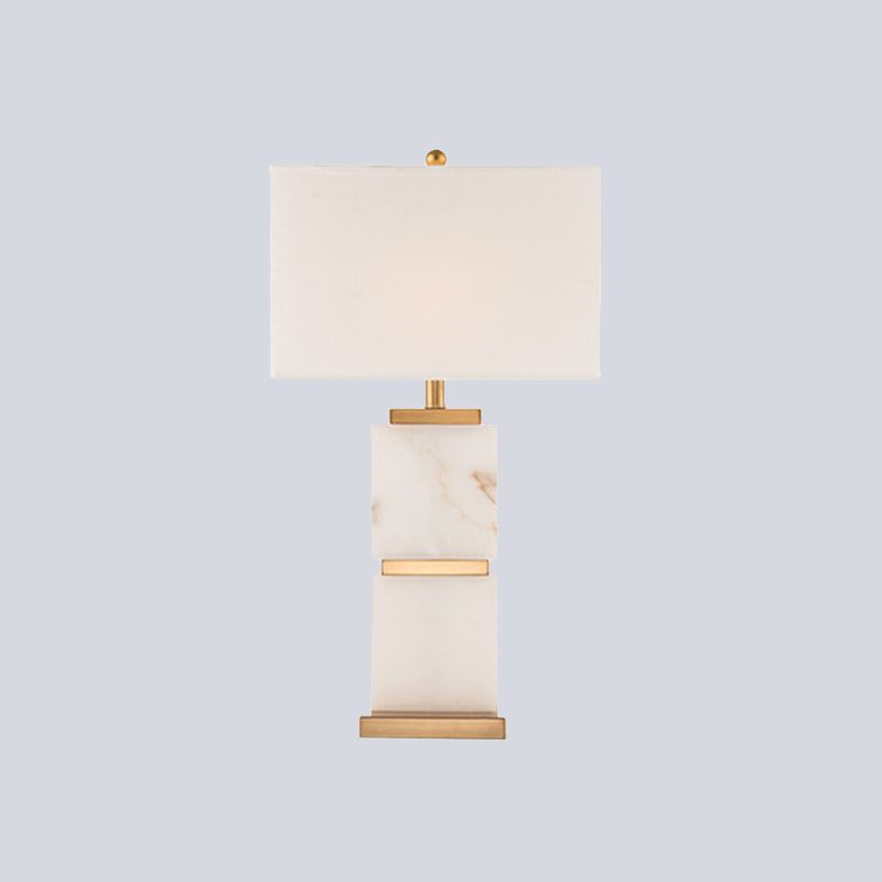 1 Head Living Room Desk Light Modernist White Night Table Lamp with Rectangle Fabric Shade