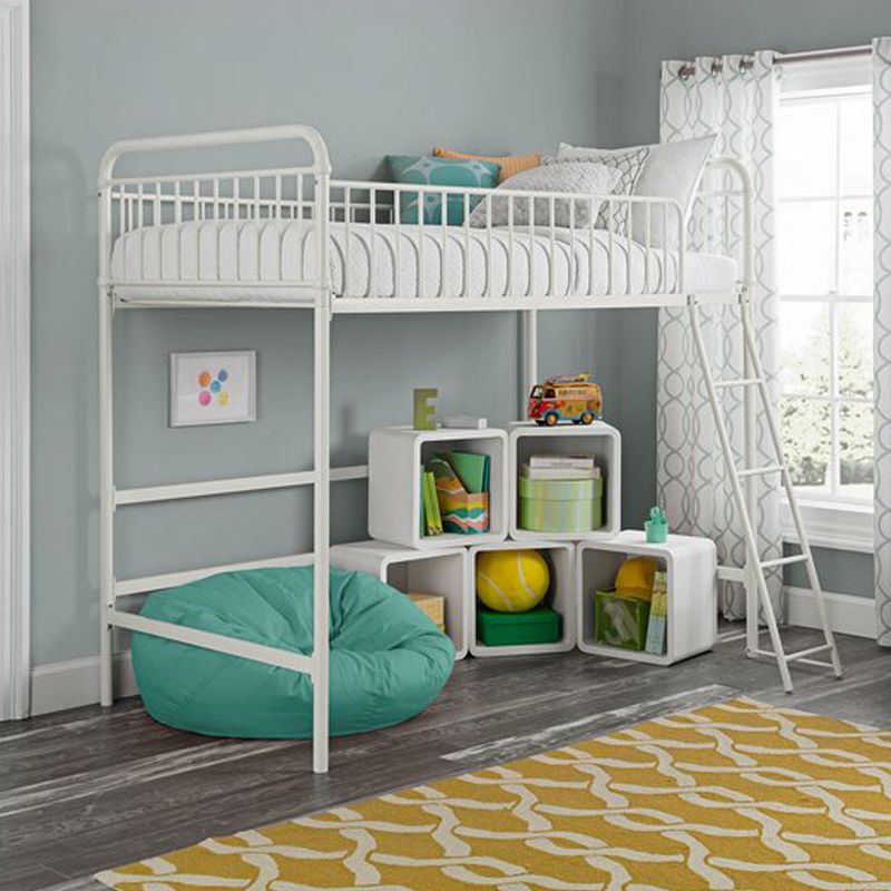 Contemporary Metal High Loft Slat Tall Toddler House Bed with Guardrail