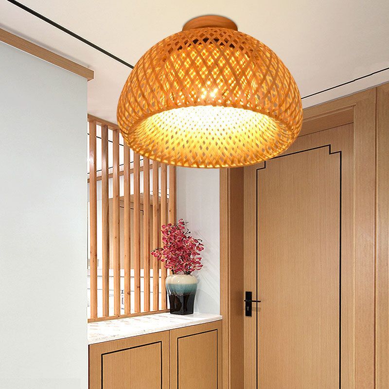 Dome Ceiling Light Asia Style Bamboo Close to Ceiling Lamp for Aisle