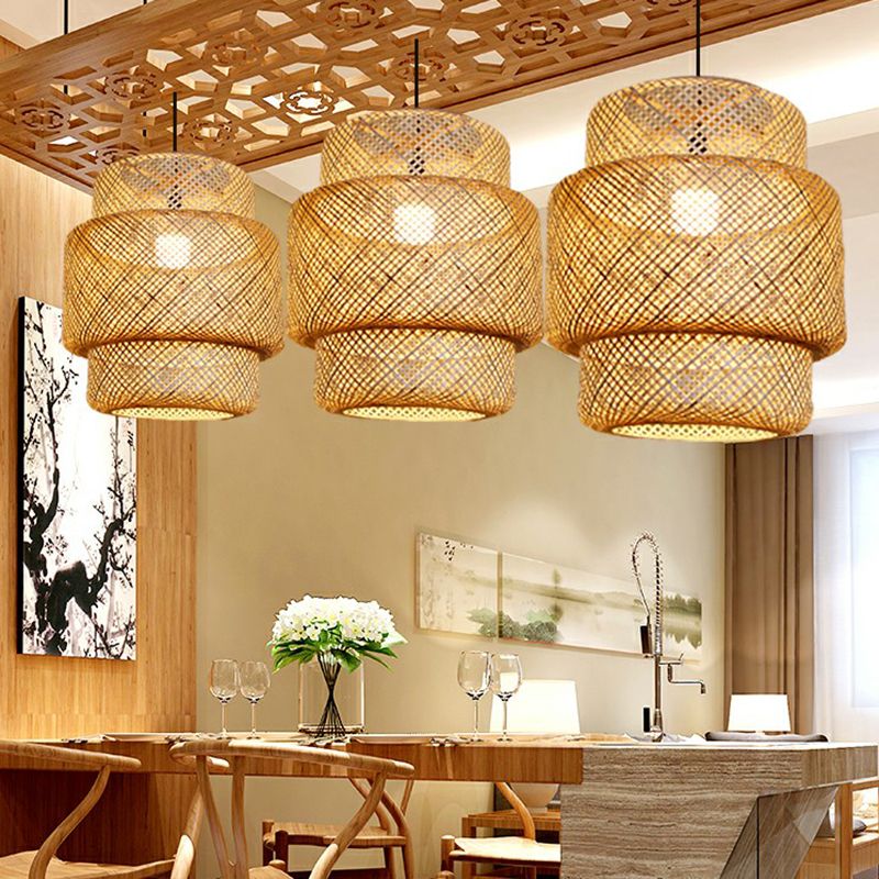 Lantaarn plafondophanging Lamp Asia Bamboo 1-licht Beige hangerverlichting voor gang