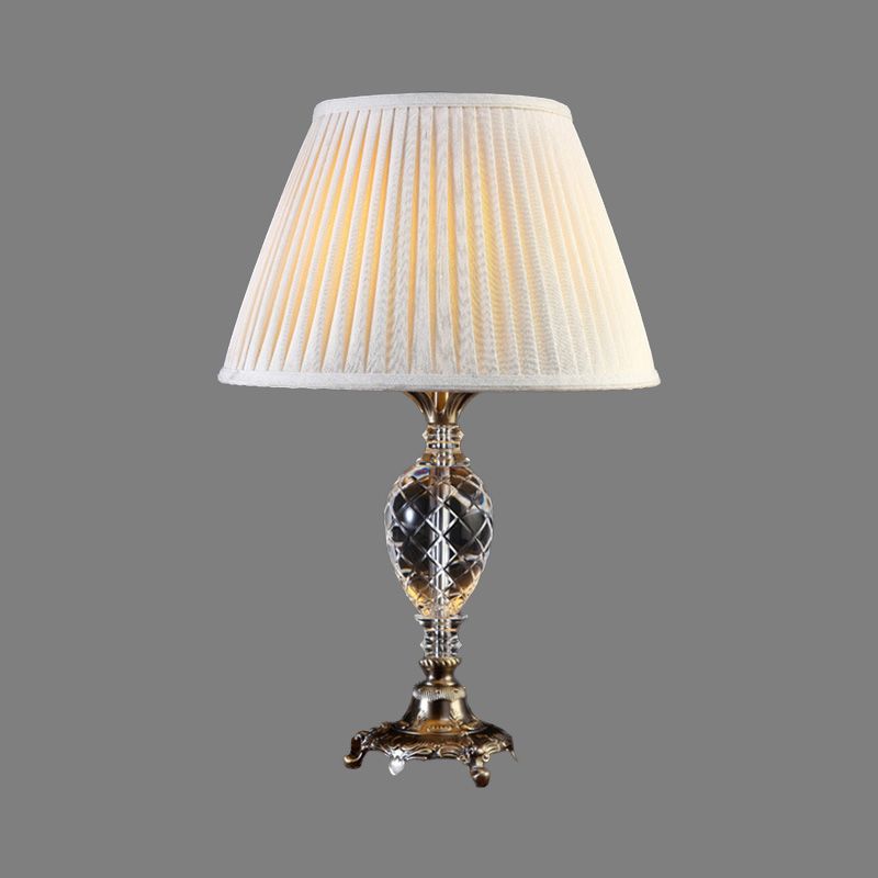 Cream Grey Pieghe Light Modern 1 Bulb tessuto da scrivania Lampada, base in metallo intagliato in bronzo