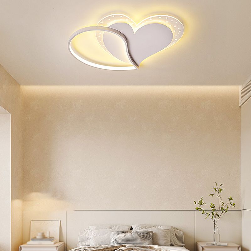 Heart Shape LED Ceiling Flush in White Finish Acrylic Kids Style Flush