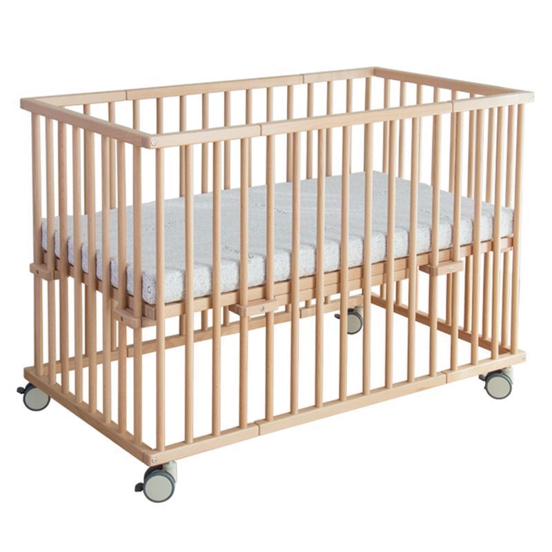 Convertible Crib Baby Crib Beech Wood Nursery Crib with Casters