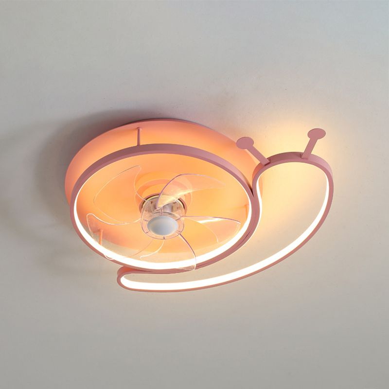 Éclairage de ventilateur en aluminium en forme de boucle dessin animé Pink Semi Flush Mounted plafond Light avec télécommande