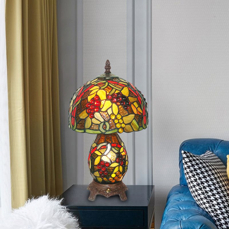 1 Head Grapes Patterned Table Lamp Mediterranean Coffee Hand Cut Glass Night Lighting with Dome Shade