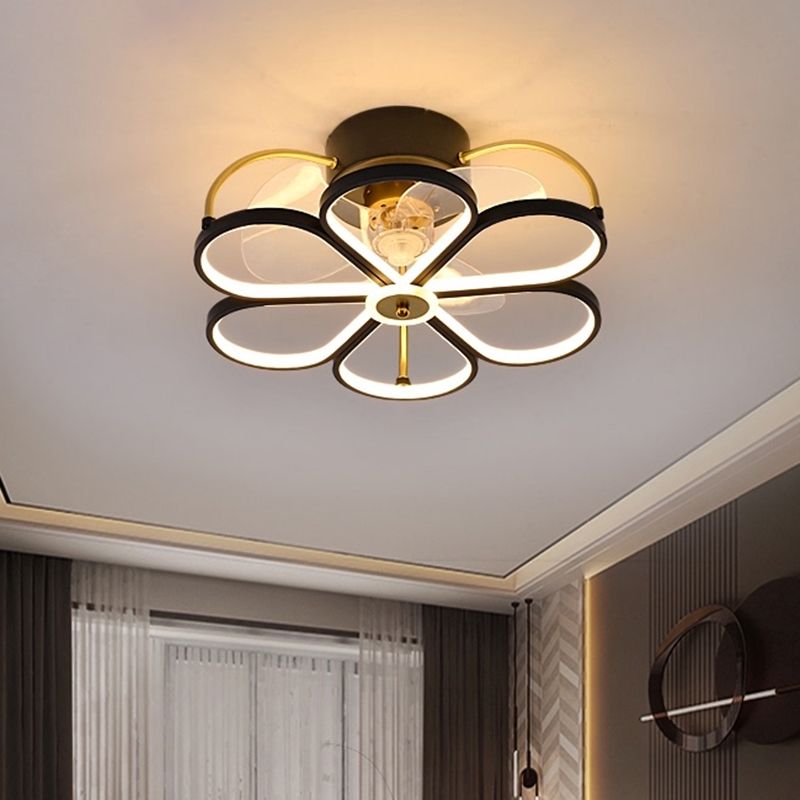 Minimalist Flower Semi Flush Mount Lamp Metal Living Room LED Ceiling Fan Light Fixture