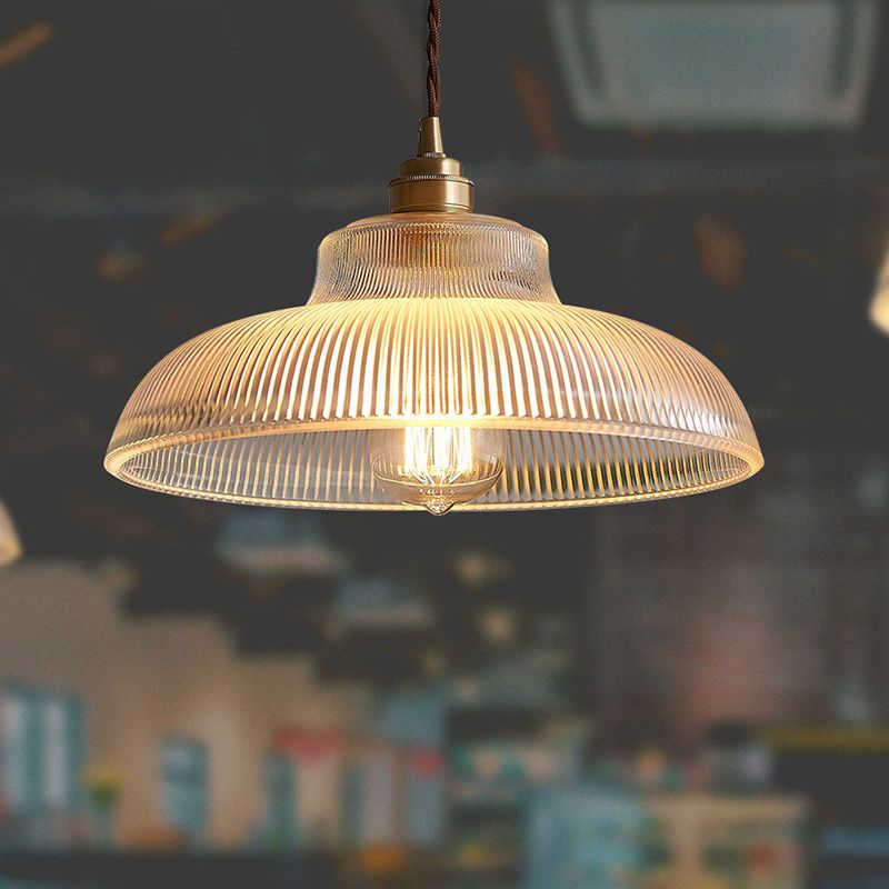 Retro Industrial 1 Light Pendant Prismatic Clear Glass Dome Pendant Lamp for Coffee Shop