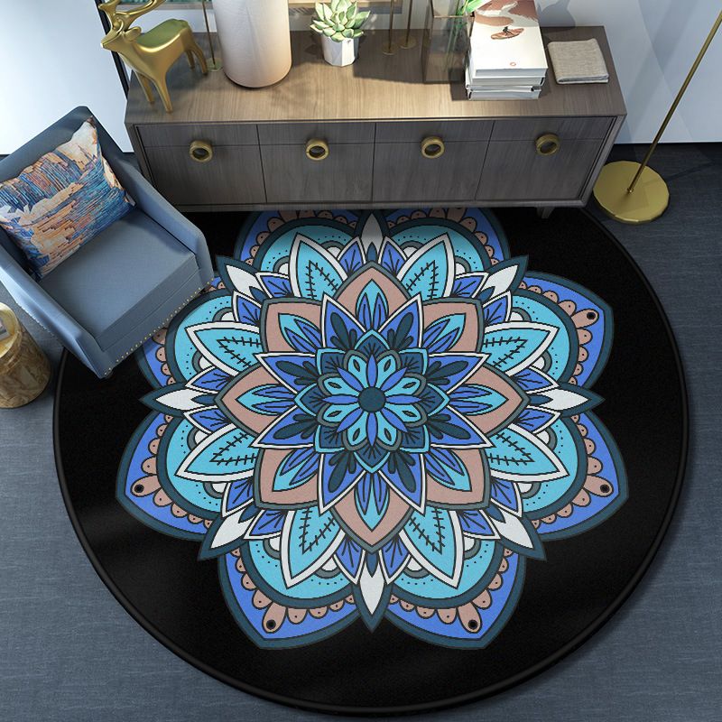 Turkish Mandala Rug Multicolored Synthetics Rug Washable Pet Friendly Anti-Slip Backing Area Rug for Great Room