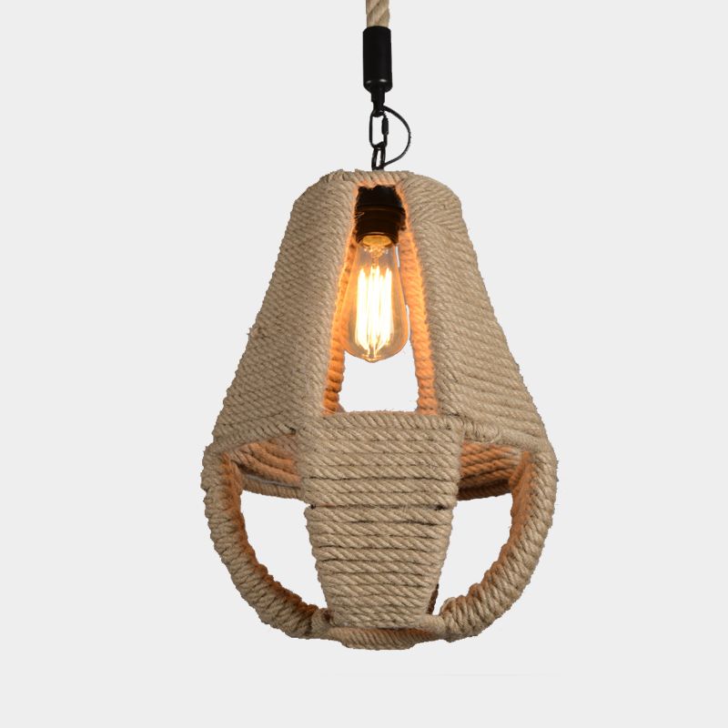 1 Light Pear Shape Pendant Lighting Industrial Beige Rope Hanging Lamp Kit for Coffee House