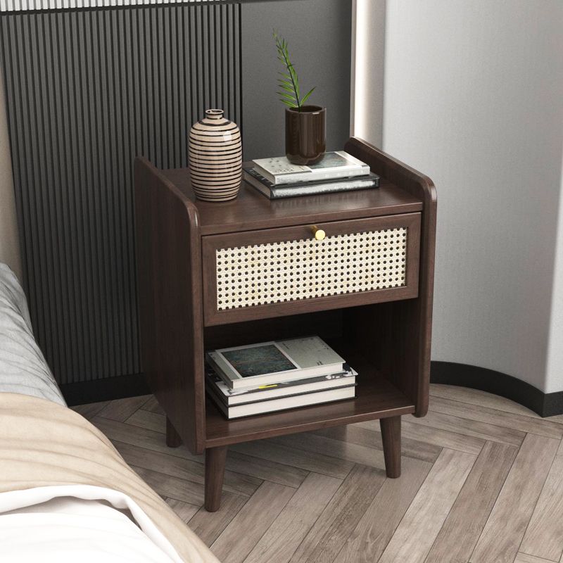 Modern Solid Wood Night Table Drawer 19 inch H Storage Bed Nightstand with Legs