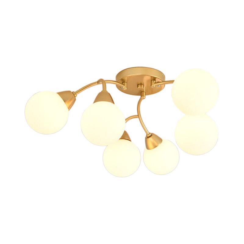 Grape Shape Semi Flush Lamp Modernist Amber/Smoky/Cream Glass 6/12 Lights Gold Led Semi Flush Mount Light Fixture