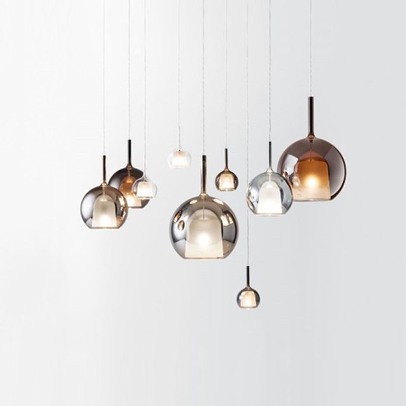 Dual Glass Globe Pendant Lamp Modern Style 1-Light Small Hanging Lamp