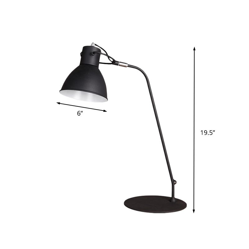 Black Finish LED Task Lamp Antiqued Metal Curved Arm Reading Lighting with Dome Shade for Study Room