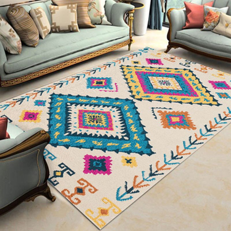 White Tone Home Decor Carpet Boho-Chic Tribal Print Area Rug Polyester with Non-Slip Backing Rug