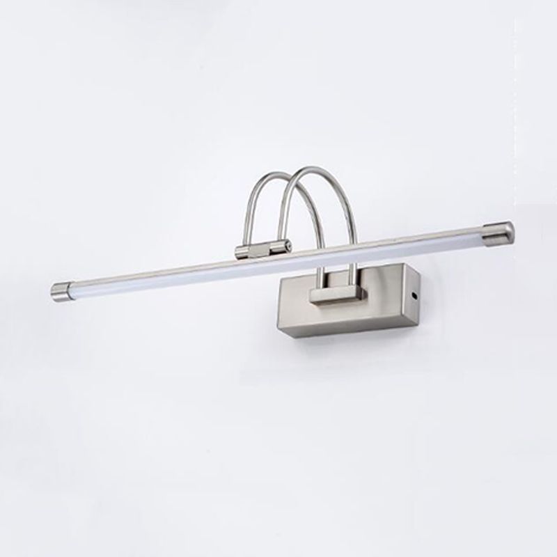 Modern Linear Wall Light Fixture Metal 1 Light LED Mirror Light for Bathroom in Silver