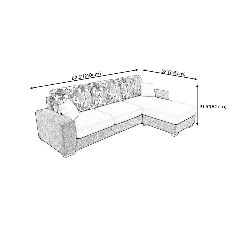 Sectores de cojines de almohada de 3 plazas de brazo cuadrado con chaise