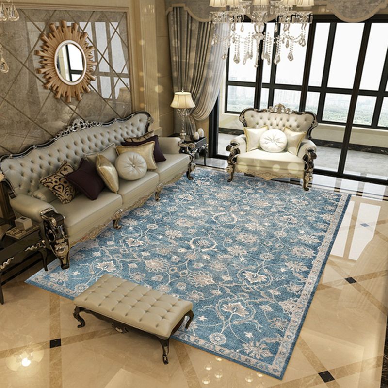 Multicolored Area Rug Traditional Floral Print Rug Anti-Slip Polyester Carpet for Living Room