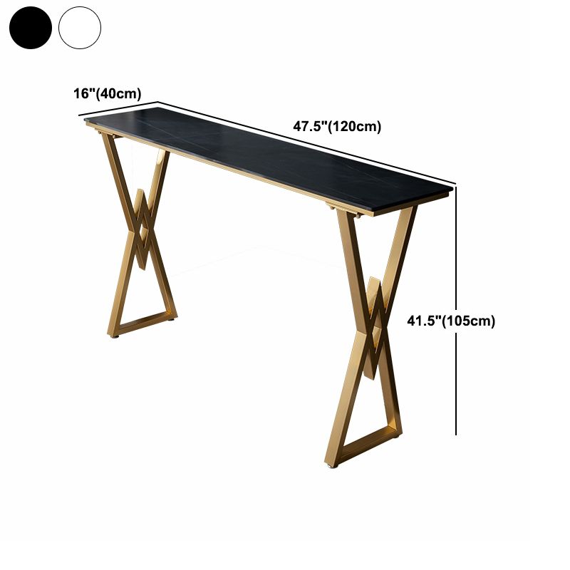 Stone Bar Table Glam Rectangle Bar Dining Table with Double Pedestal for Living Room