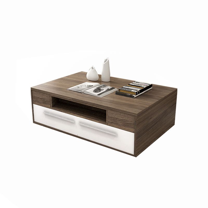 White/Grey Wood Coffee Table Rectangle Cocktail Table with Storage