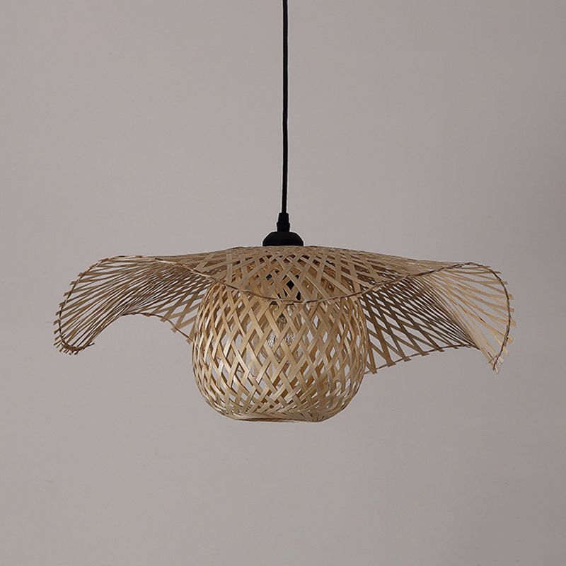 Beige Swirl Ceiling Pendant Lamp Contemporary Style Bamboo Pendant Lighting Fixture