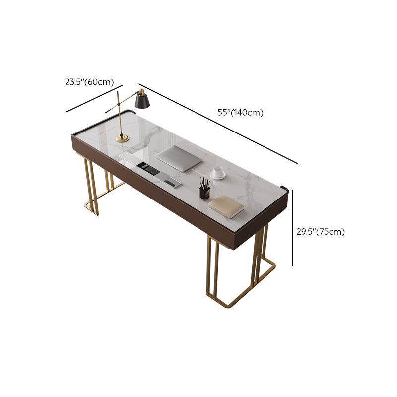 Rectangular Shaped Office Laptop Table Reversible in GreyWriting Desk with 3 Drawers