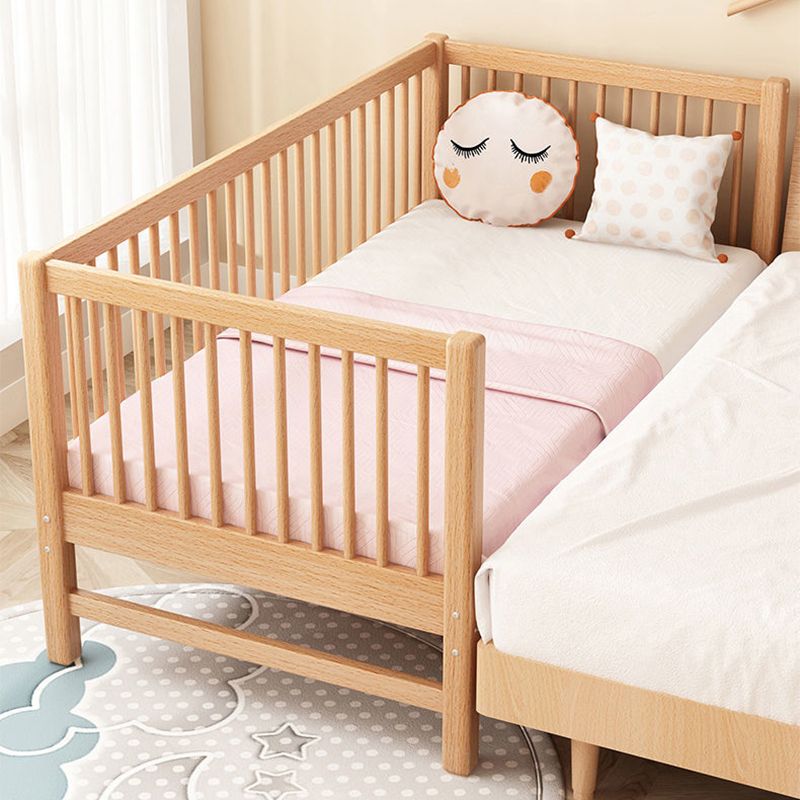 Contemporary Solid Wood Standard Bed Slat Kids Bed with Guardrail