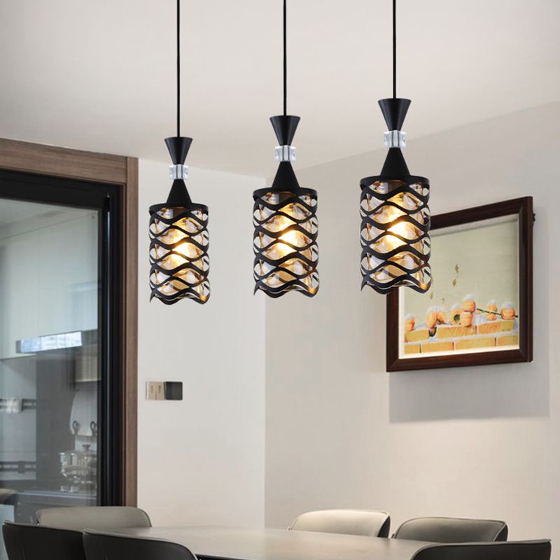 Cutouts Glass Suspension Light Fixture Modern Black Pendant Light for Dining Room