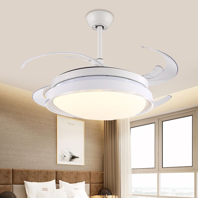 Contemporary Circle Pendant Fan Lamp LED Acrylic Semi Flush Ceiling Light in White with 4 Blades, 48" Wide