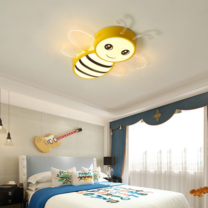 Metal Bee Flush Mount Ceiling Lighting Fixture Kids Style LED Close To Ceiling Lamp