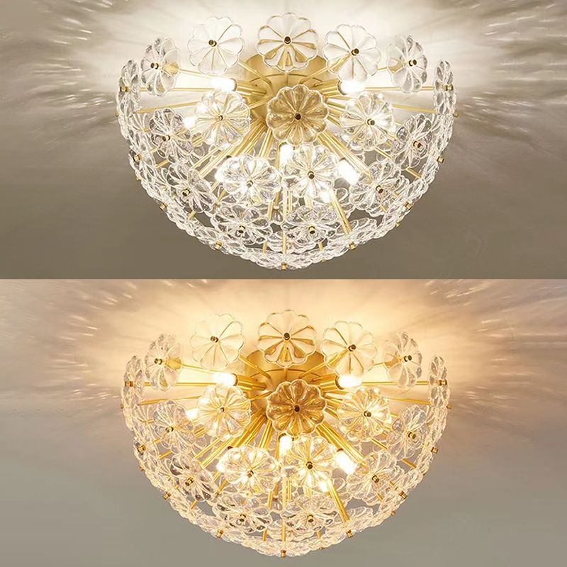 Modern Style Sputnik Flush Mount Crystal Ceiling Light in Gold for Bedroom