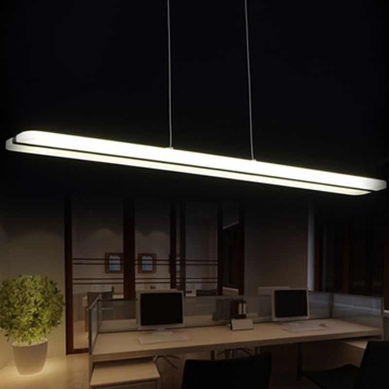 Curved/Straight Line Dining Room Pendant Acrylic Minimalistic LED Hanging Ceiling Light in Black, Warm/White Light