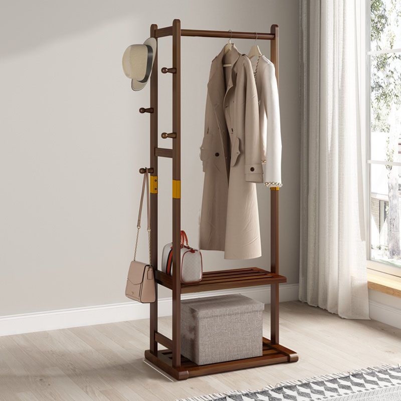 64" Modern and Contemporary Hanging Hall Tree Pine Coat Hanger with Hanging Rail and Hooks