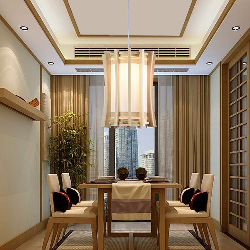 Lampada cilindrica Lampada Asia PVC 1 lampada a soffitto dinette lampadina con gabbia in legno in beige