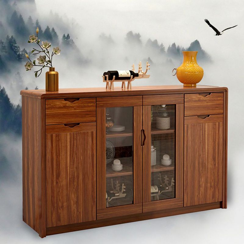 Modern Sideboard in Brown Solid Wood Dining Sideboard with Doors for Living Room