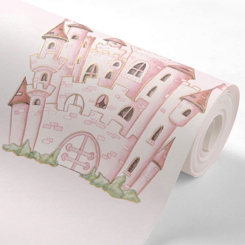 Moisture-Resistant Castle Wall Decor 33'L x 20.5"W Contemporary Wallpaper Roll for Children's Bedroom, Non-Pasted