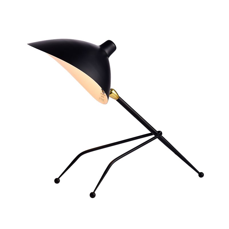 Black Bowl Reading Light Cartoon 1-Head Metal Nightstand Lamp with Tripod and Adjustable Shade