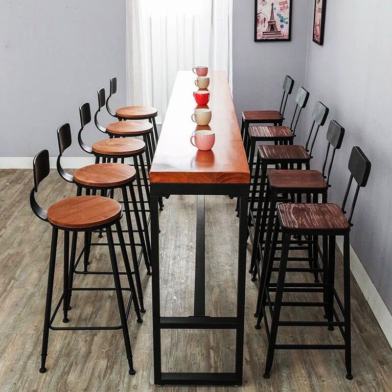 Pine Wood Bar Dining Table Industrial Bar Table with Black Trestle Base