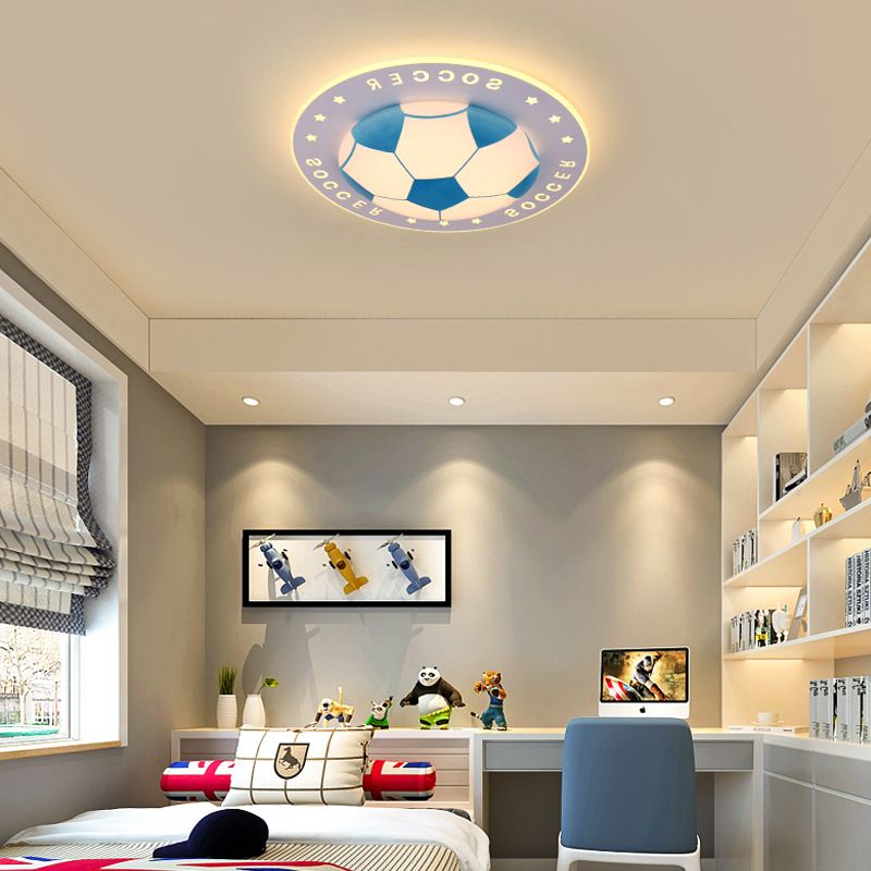 Kid Bedroom Flat Football Flush Mount Light Metal Acrylique Sport Style LED Ceiling Lamp